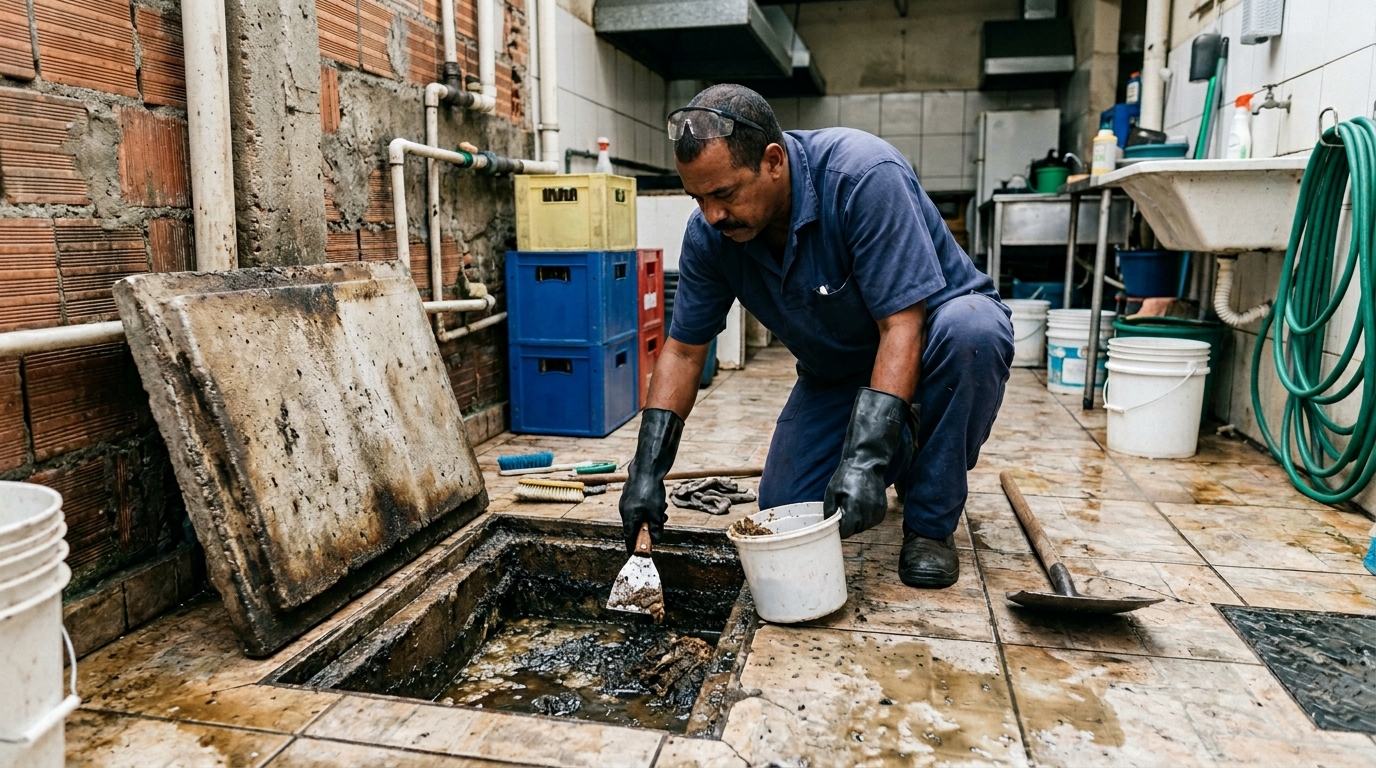 Limpeza de caixa de gordura residencial em Santo André-SP